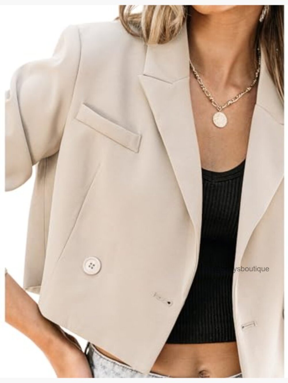 Cropped Blazer Business Casual Open Front Long Sleeve Suit Jacket Work Office - Picture 4 of 7